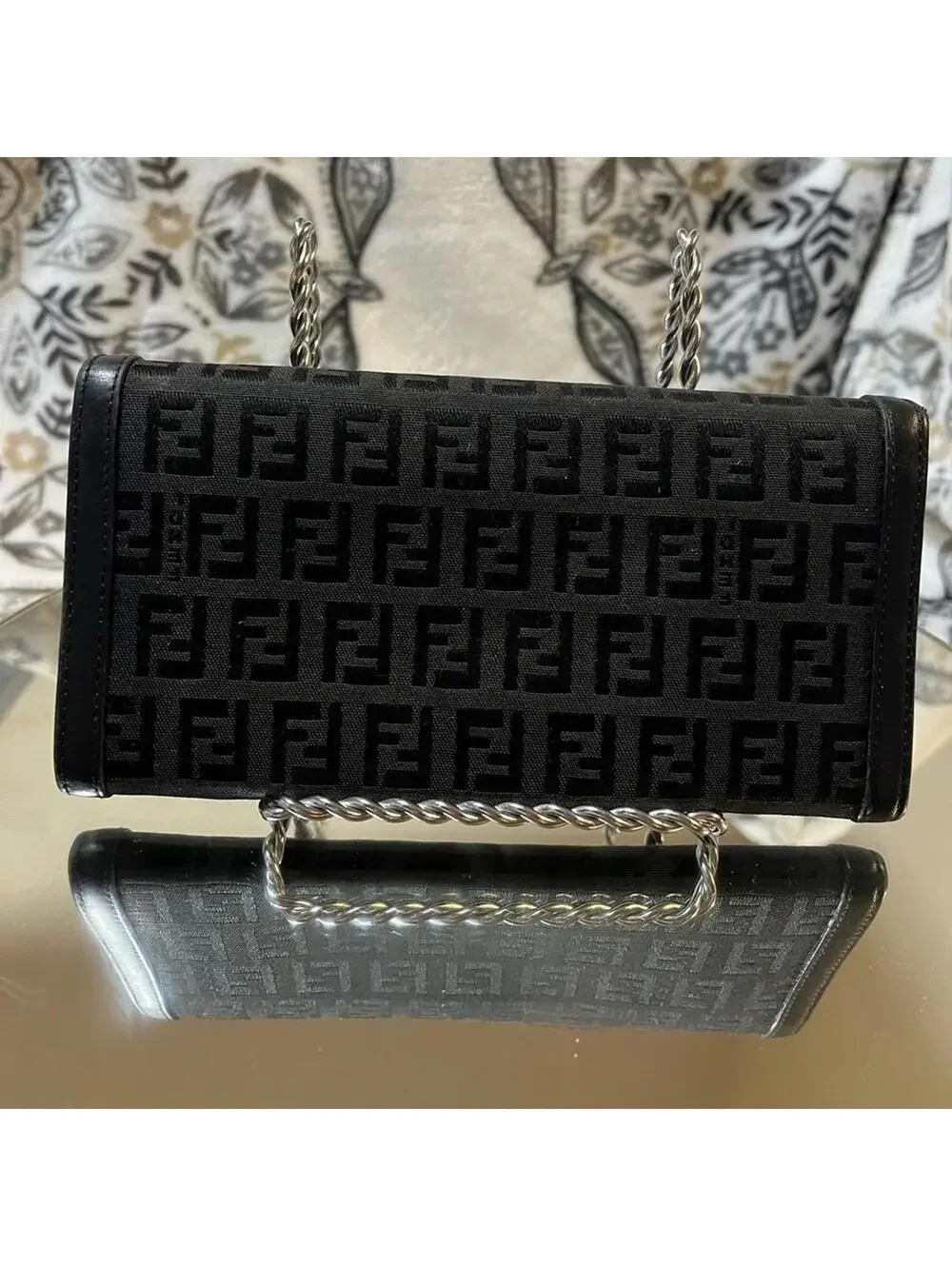 FENDI Zucchino Monogram Canvas Long Bi-Fold Wallet, Black, Vintage - Picture 14 of 14